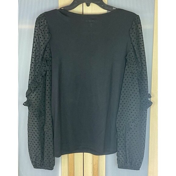 LOFT Ann Taylor Velvet Dot Ruffles Top Sz M Blouse Black Boho Casual Party Goth - Picture 6 of 7